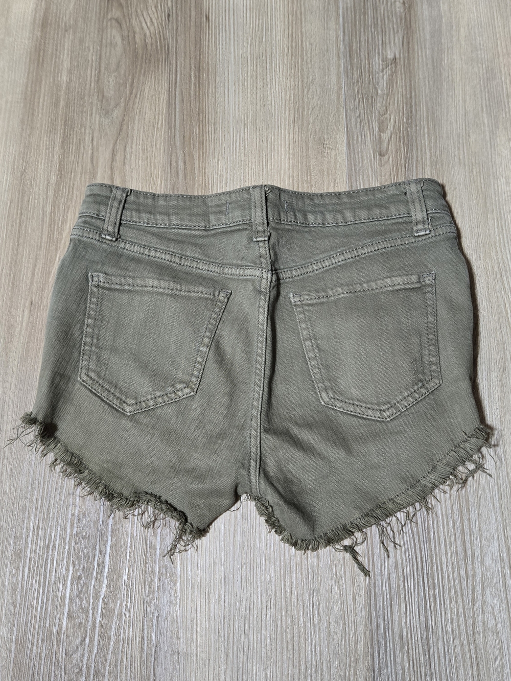 eunina Olive Green Distressed Denim Shorts - Picture 2 of 4